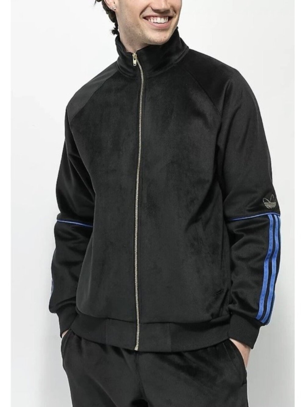 Adidas x Tyshawn Jones Velour Black & Blue Bird Jacket Men's Sz M